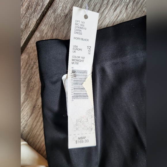 Antonio Melani Dress Black & Ivory Size 12 Color Block Exposed Gold Zipper Satin - Picture 15 of 16